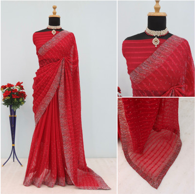 ZOYAL ENTERPRISE Embellished Bollywood Georgette Saree(Red)
