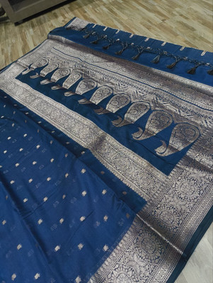 SAIF SAREES Woven, Self Design Banarasi Cotton Silk Saree(Dark Blue)