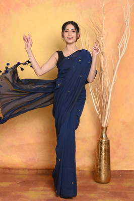 Very Much Indian Woven Handloom Pure Cotton Saree(Dark Blue)