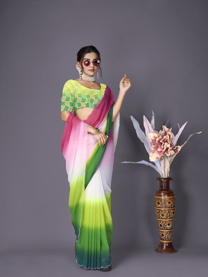 nirmal creation Solid/Plain Bollywood Georgette Saree(Multicolor)