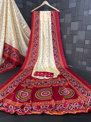 AGV Woven, Striped Bollywood Crepe, Silk Blend Saree(Beige, White)