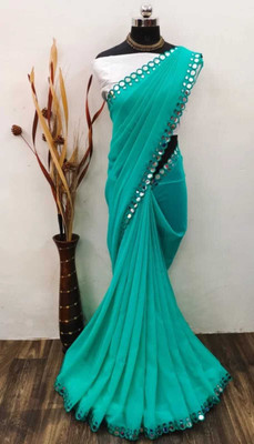 ZENFAB THREADS Floral Print Bollywood Georgette Saree(Blue)