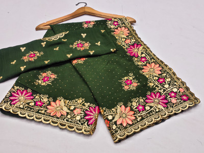 MIYANIFAB Embroidered Bollywood Georgette Saree(Light Green)