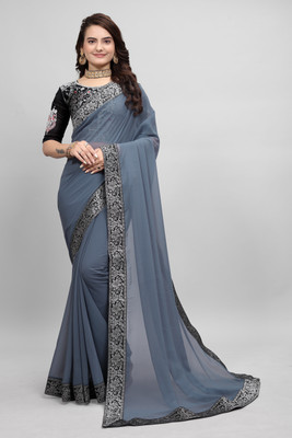Om Sai Creation Printed Bollywood Georgette Saree(Grey, Black)