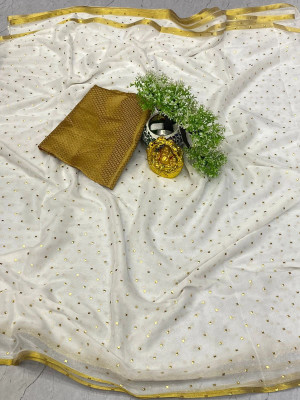 HouseOfCommon Embellished Bollywood Polyester Saree(White)