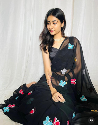 Gresha Enterprise Embroidered Bollywood Georgette Saree(Black)