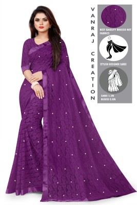 VANRAJ CREATION Self Design Bollywood Net, Brasso Saree(Purple)