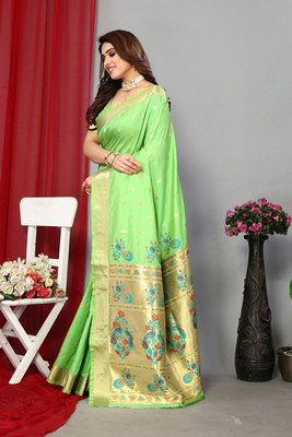 GOLDOLL FAB Woven Paithani Jacquard Saree(Green)
