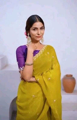 KesariyaVeil Embroidered Bollywood Georgette Saree(Yellow)