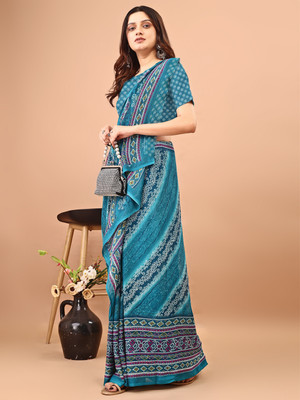 VIBHAGYAA Printed Bollywood Georgette Saree(Light Blue)
