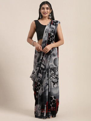 AMBUJAINTERNATIONAL Printed Daily Wear Georgette Saree(Grey)