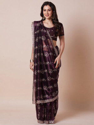 Tasrika Embroidered Bollywood Net Saree(Purple)