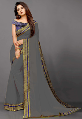 FIERTE Solid/Plain, Dyed, Self Design Bollywood Georgette, Chiffon Saree(Grey)