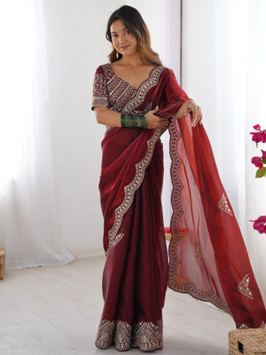 Sareemall Embellished Bollywood Organza Saree(Maroon)