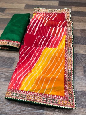 ASTEYAM Printed Leheria Georgette Saree(Red)