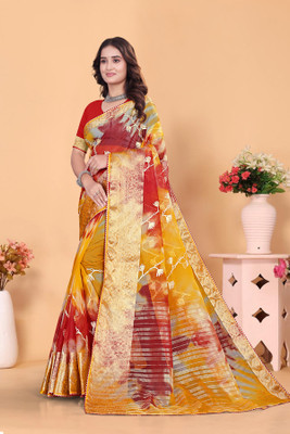 Aarunika BS Solid/Plain Bollywood Organza Saree(Red)