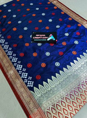AFIFA CREATION Embroidered Sambalpuri Satin Saree(Dark Blue)