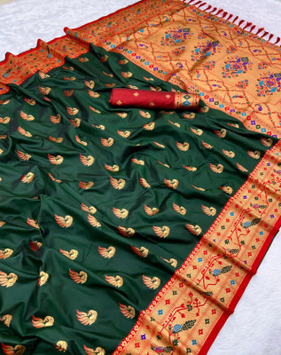 Pandadi Saree Woven Paithani Cotton Silk Saree(Multicolor)