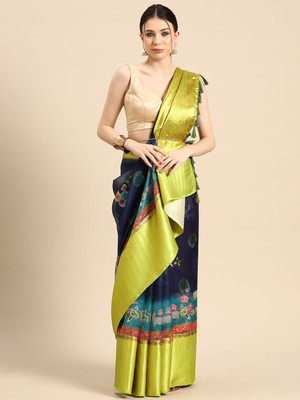 SILK ZONE Digital Print Banarasi Silk Blend Saree(Multicolor)