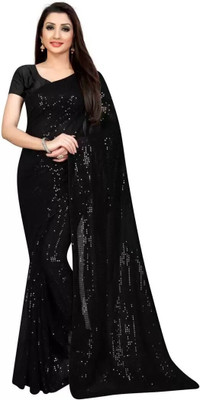 QVEERA Printed Bollywood Georgette Saree(Black)