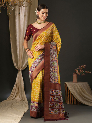ANOUK Woven Banarasi Silk Blend Saree(Mustard)
