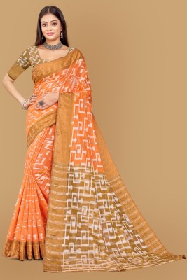 Ghanshyam Textiles Woven, Self Design Chanderi Cotton Blend Saree(Orange)