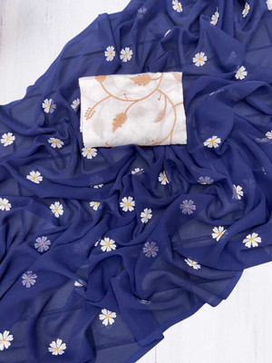 RUDRANI CREATION Self Design Daily Wear Net Saree(Blue)