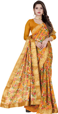 vani's studio Printed Kalamkari Georgette Saree(Blue)