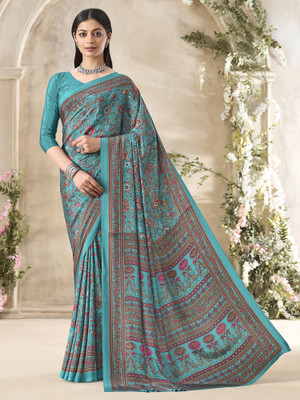 Divastri Printed Daily Wear Crepe Saree(Light Blue)