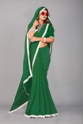 SEN Printed Bandhani Georgette Saree(Green)