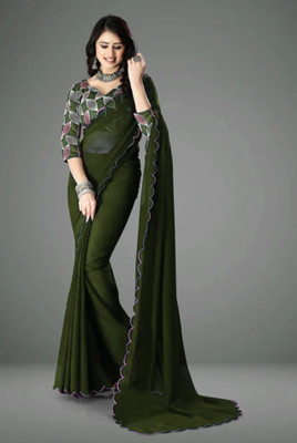 Panthonic Solid/Plain Banarasi Georgette Saree(Green)