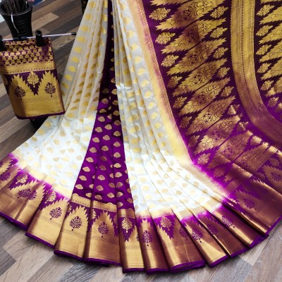 Bentgo Dyed Banarasi Nylon Saree(White, Purple)