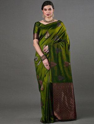 NIRLABH Striped Banarasi Pure Silk Saree(Green)