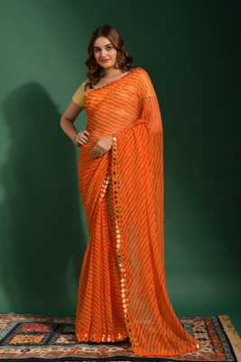 Dwiza Enterprise Printed, Digital Print Bollywood Georgette, Chiffon Saree(Orange)