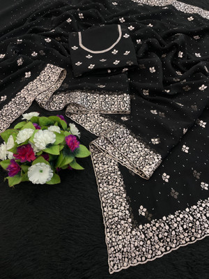 KHRITI FAB Embroidered Bollywood Organza Saree(Black)