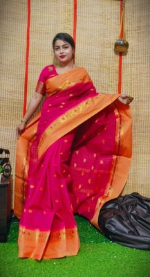 Anmol Textile Woven Tant Handloom Pure Cotton Saree(Pink)