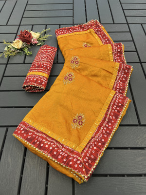 Radheradhey Embroidered Bollywood Silk Blend Saree(Yellow)