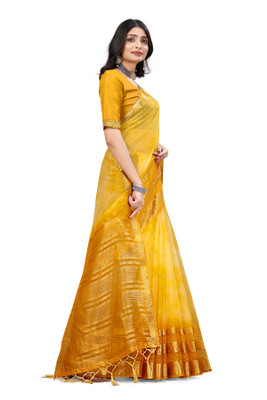 Aarunika SKT Woven Bollywood Organza Saree(Yellow)