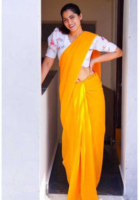 kashvi sarees Solid/Plain Bollywood Georgette Saree(Yellow)