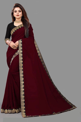 SHREE SHUBH CREATION Solid/Plain Bollywood Georgette Saree(Maroon)