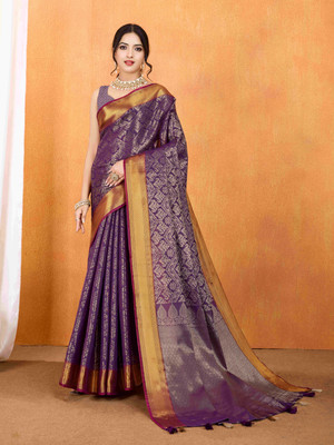 Tasrika Woven Banarasi Silk Blend Saree(Purple)