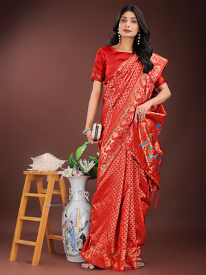 Tasrika Woven Kanjivaram Silk Blend Saree(Red)