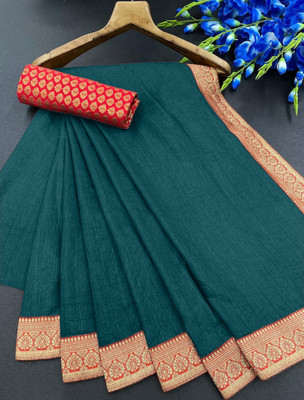 Aadishakti Fashion Solid/Plain Bollywood Lycra Blend Saree(Blue)
