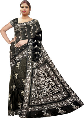 SHRISTI CLOTHINGS Embroidered Kantha Silk Blend Saree(Black)