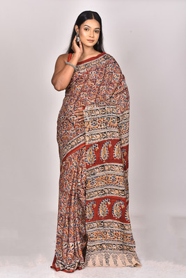 Ramshyam Collection Printed Kalamkari Silk Blend Saree(Multicolor)
