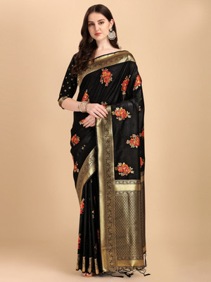 Tasrika Woven Banarasi Art Silk, Silk Blend Saree(Black)