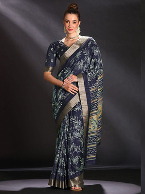 Anouk Rustic Printed Chinnalapattu Silk Blend Saree(Dark Blue)