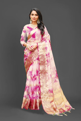 Aarunika SST Solid/Plain Bollywood Organza Saree(Pink)