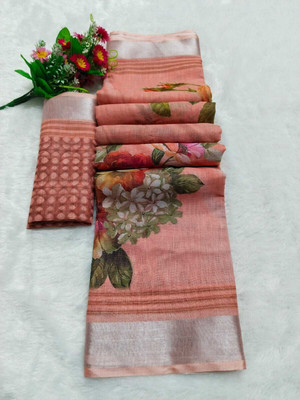 HouseOfCommon Self Design Bollywood Cotton Linen, Linen Saree(Pink)
