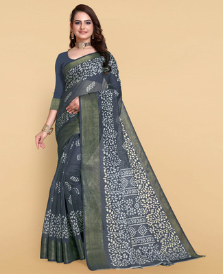 PRIYANSH CREATION Printed Bollywood Cotton Blend Saree(Light Blue)